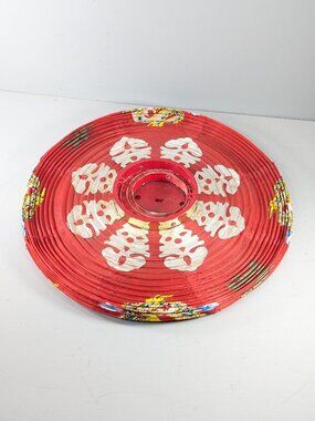 Vintage traditional red Chinese fabric lantern with dragon & pearl motif